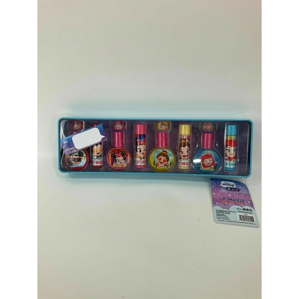 Disney Lip Smacker 4 Lip Gloss, 4 Nail Polish & 4 Ring 12 Pcs Set Blue Tin